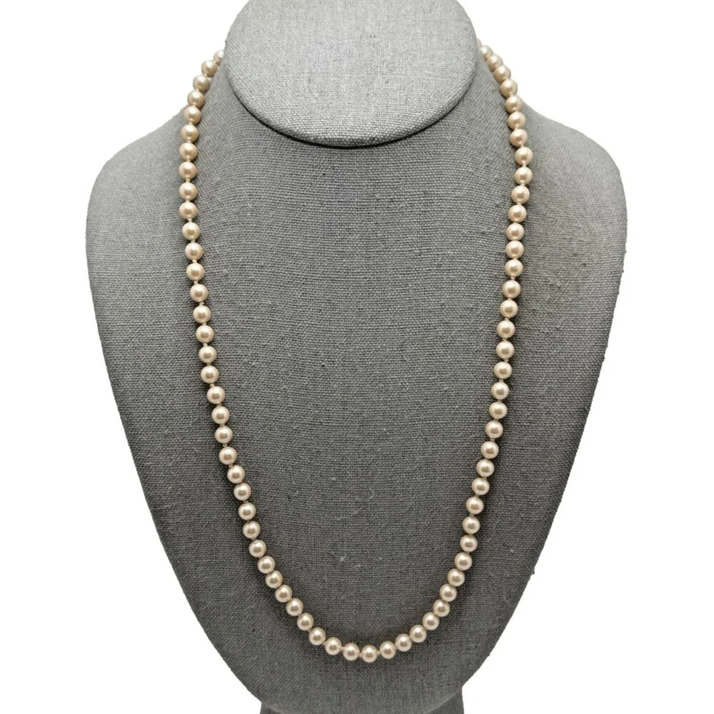 Vintage Monet Faux Pearl Necklace Signed Single Strand Statement 24